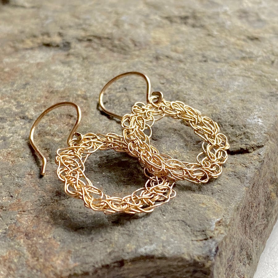 Crochet Circle Earrings in Gold