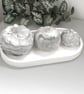 Grey & White Marbled Pumpkin Set with White Oval Tray