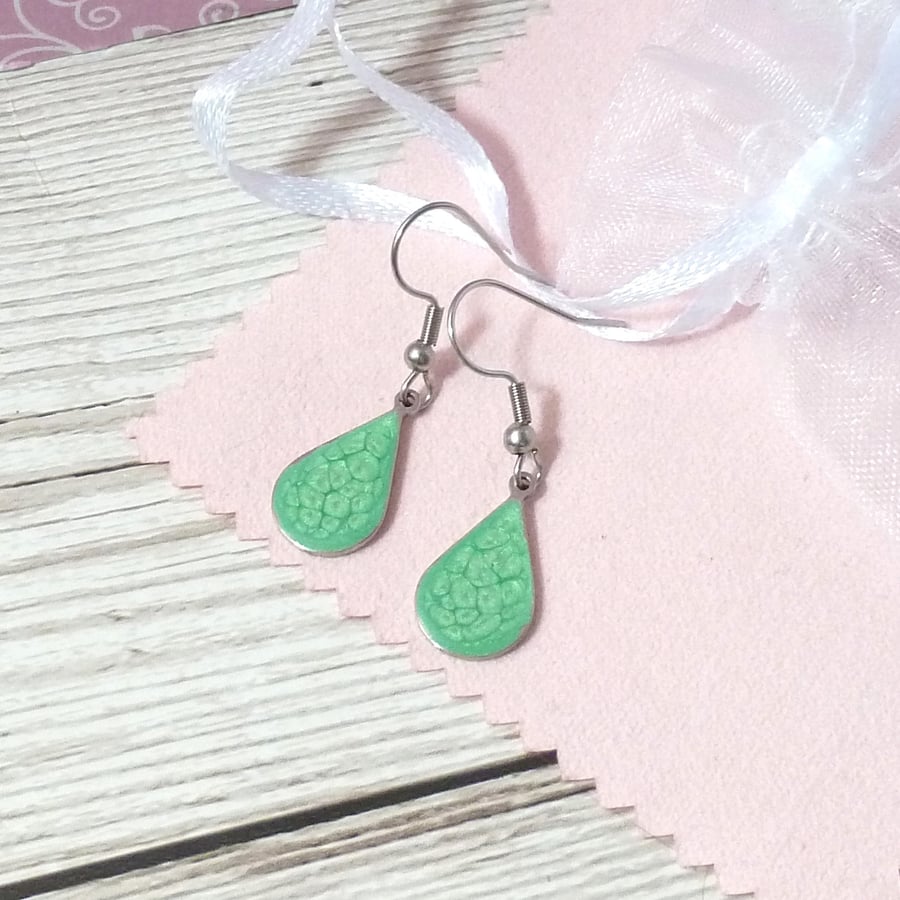 Emerald green teardrop earrings, bright and colourful dangle earrings