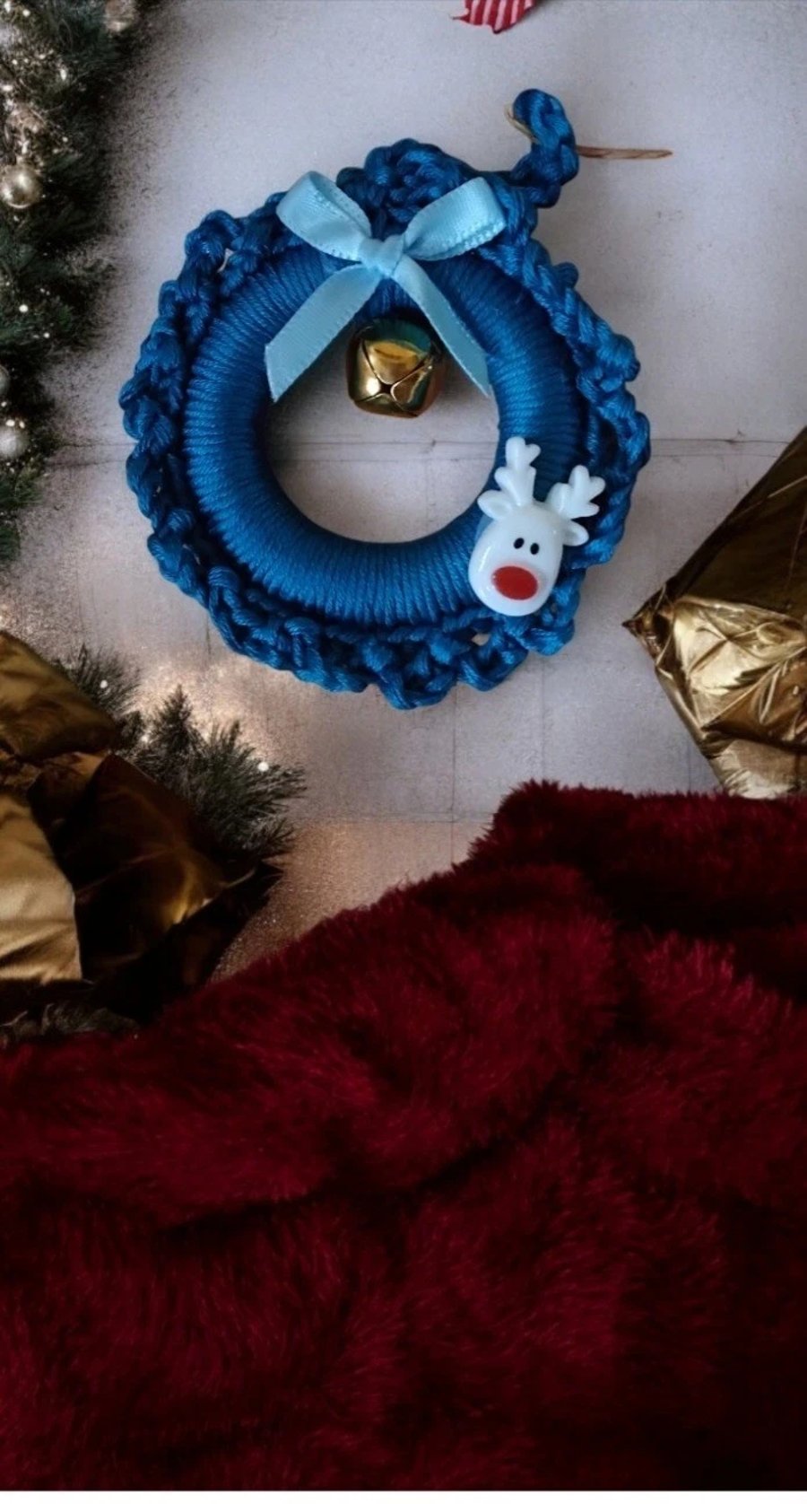 Handmade Crochet Christmas Wreath Hanging Decoration