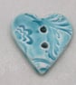 Medium Aqua Blue Brocade Texture Heart Shaped Ceramic Button - Image 1
