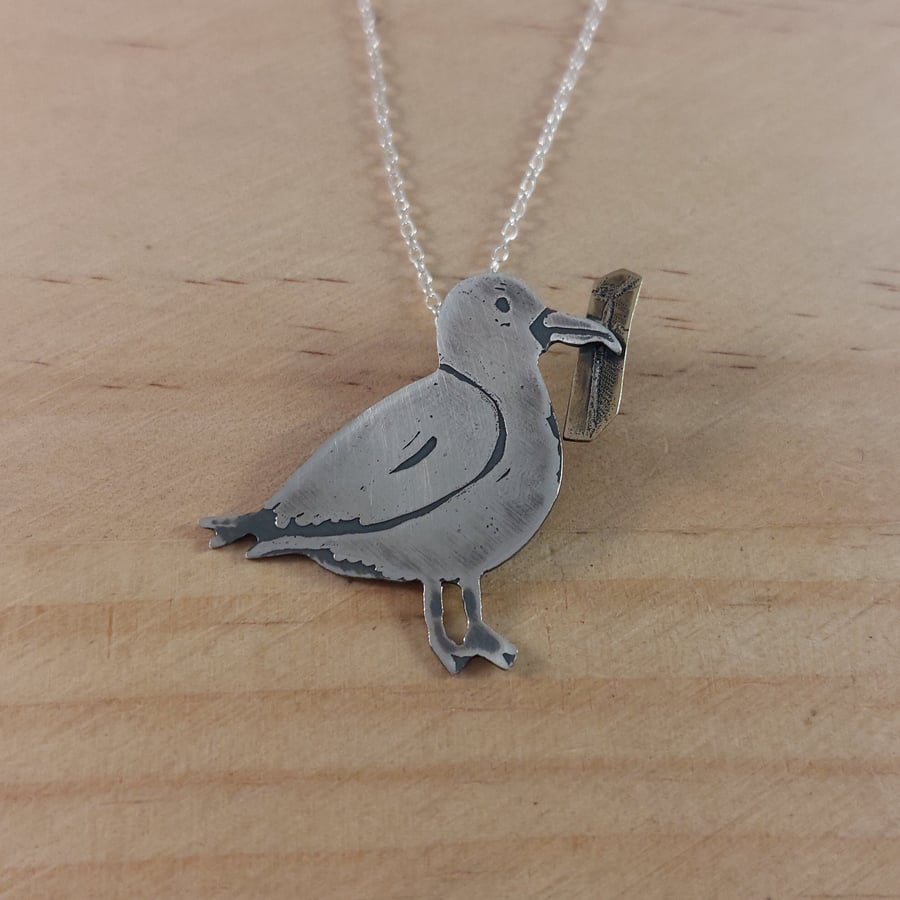 Sterling Silver and Brass Seagull Necklace (SKU201025)
