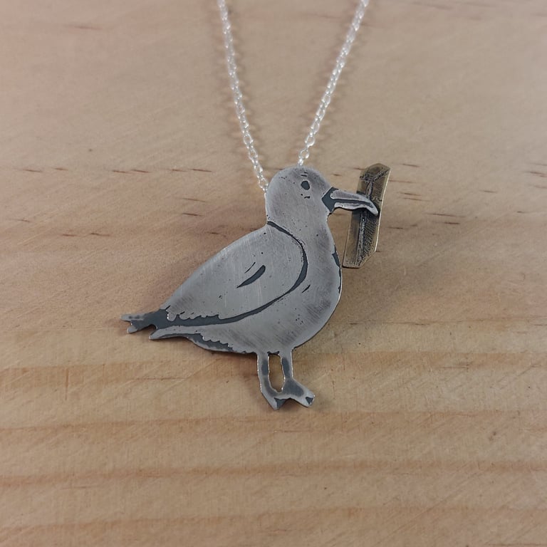 Sterling Silver and Brass Seagull Necklace (SKU201025)
