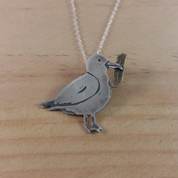 Sterling Silver and Brass Seagull Necklace (SKU201025)