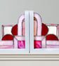 Artisan Bookends Window Ornaments Suncatchers Pink Art Deco Stained Glass 