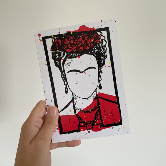 Frida Kahlo Greetings Card - Art Icon Card - Linocut design - Mini Artwork
