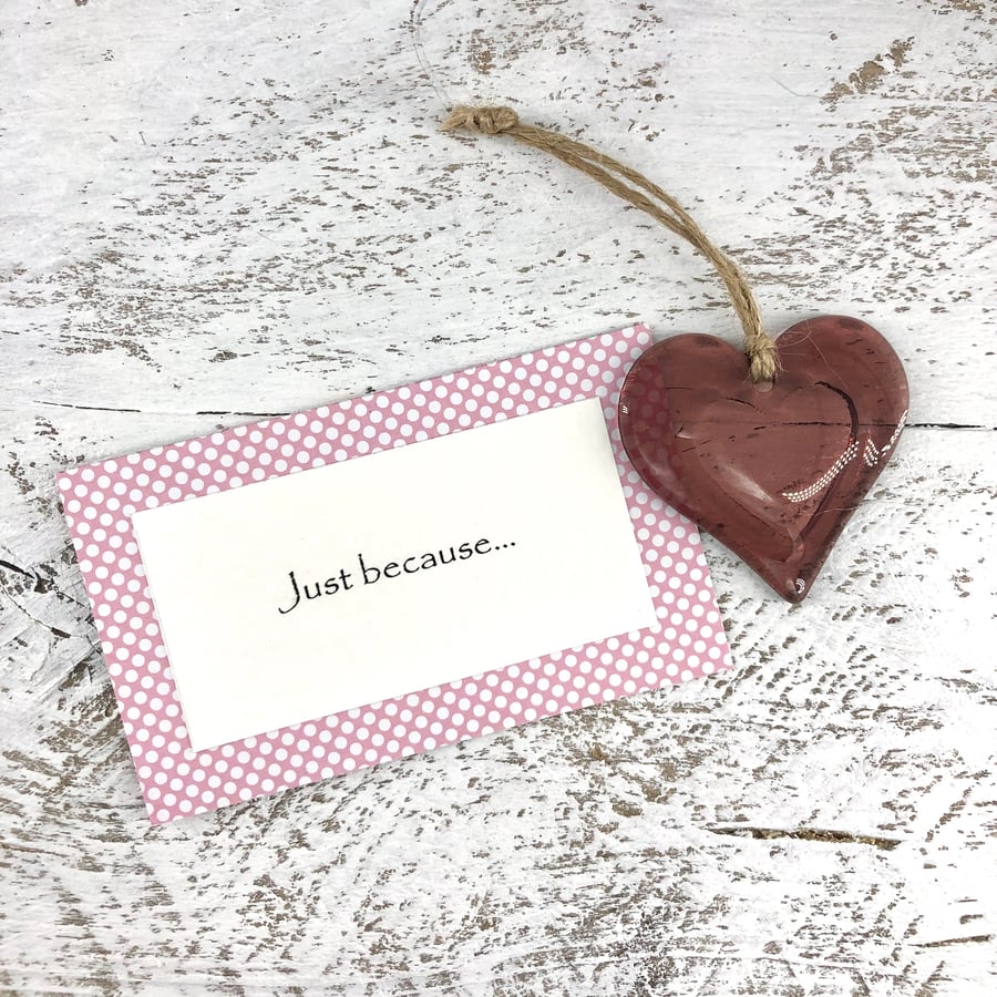 Just because... Pink Glass Heart with personal message 