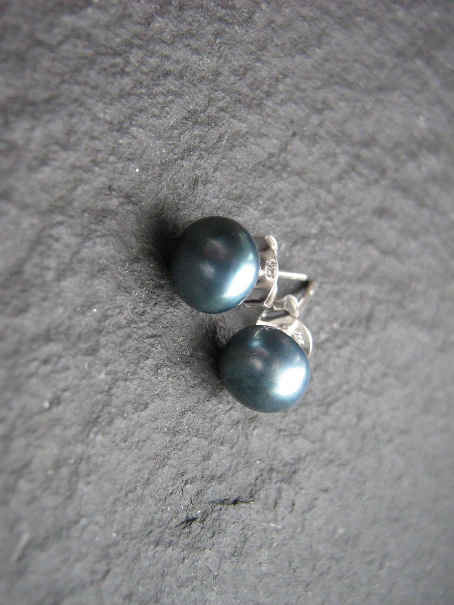 Pearl Earrings - Blue Studs