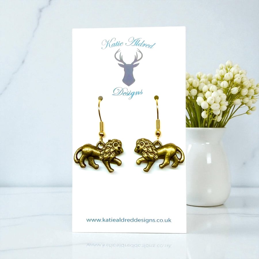 Charm Earrings - Bronze Lion