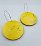 Bright yellow large wooden hooped dangly earrings - Image 4