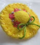 Hand Embroidered Miniature Hat Brooch - Sunshine Yellow Floral - Image 2