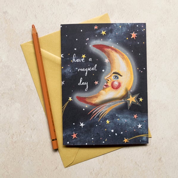 Crescent moon greeting card, A6. Any occasion card