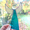 Stained Glass Large Angel Suncatcher - Handmade Decoration - Turquoise 