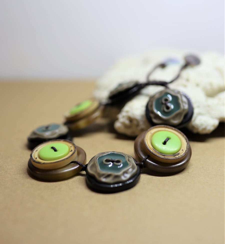 MIdnight green and apple green color theme - Vintage Button Adjustable Bracelet