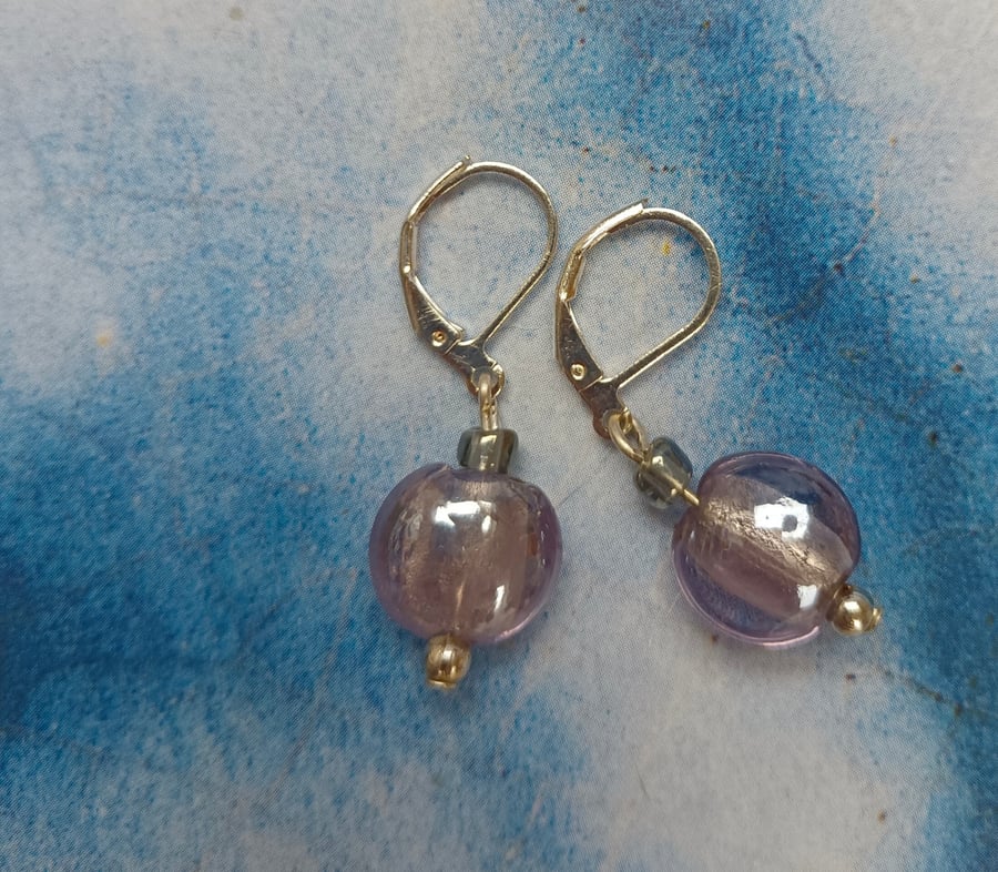 Beautiful Purple Glass Drop Earrings
