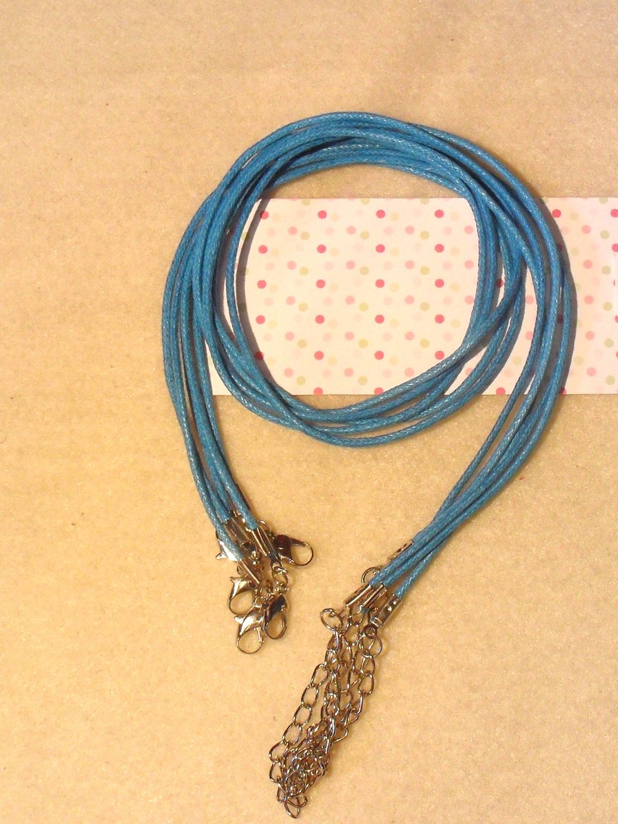 5 x Ready Assembled Wax Necklace Cords - 18" - Bright Blue