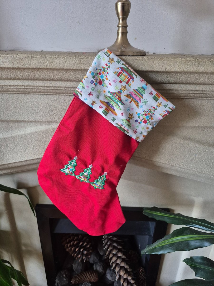 Stocking three trees - fully lined handmade unique stocking