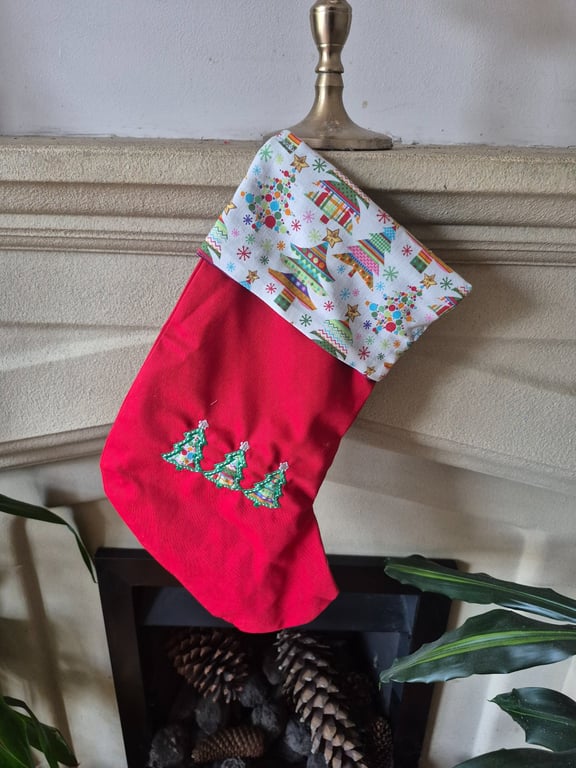 Stocking three trees - fully lined handmade unique stocking