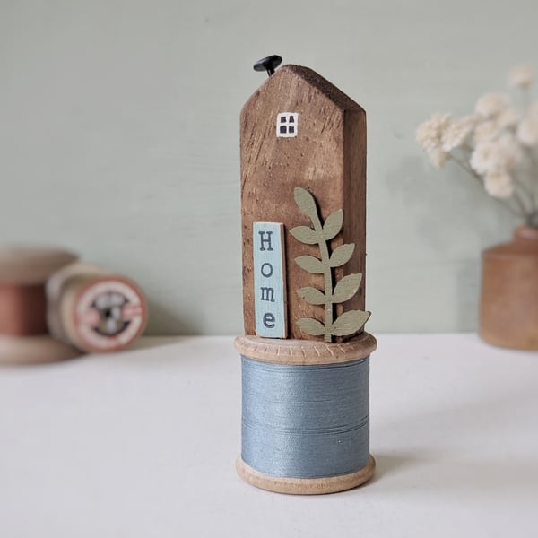 Tall Wooden House on a Vintage Bobbin 'Home' 
