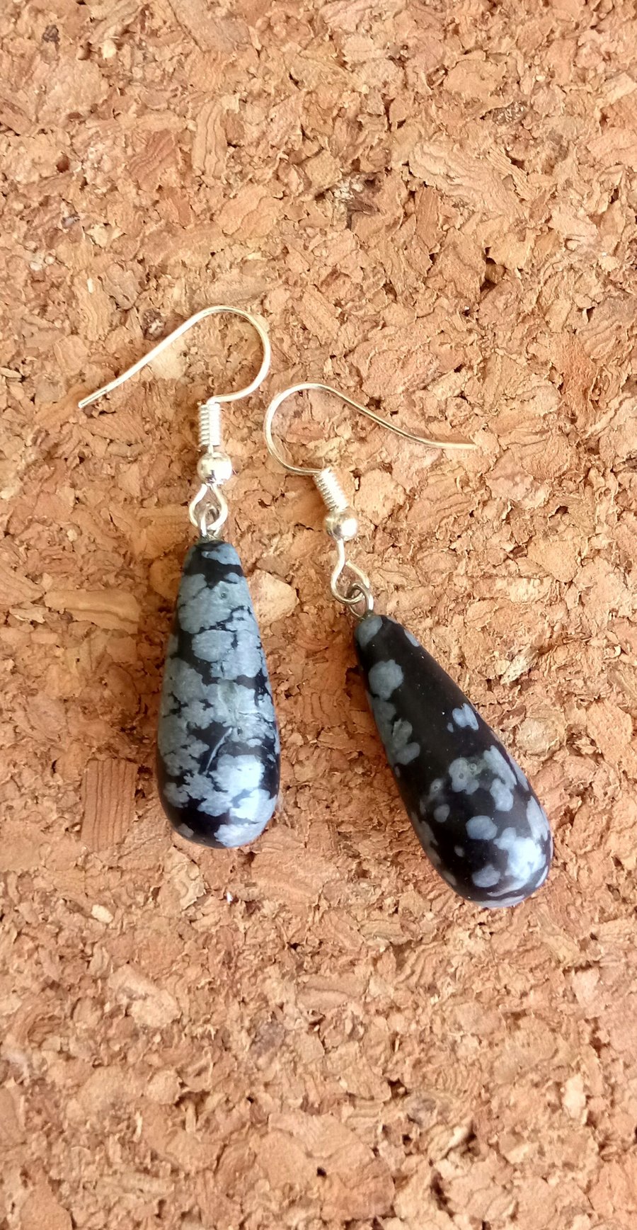 Beautiful Semi Precious Black and White Spot Jasper  Earrings