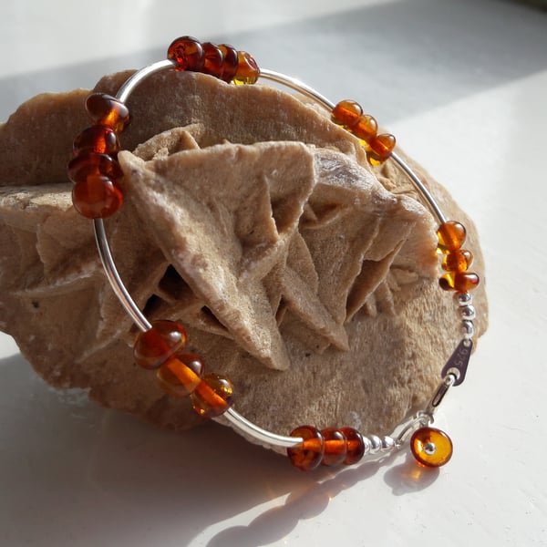 Baltic Cognac Amber and Sterling Silver Bracelet