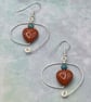 Silver plated spiral earrings with red jasper hearts and terra jasper stones - Image 1