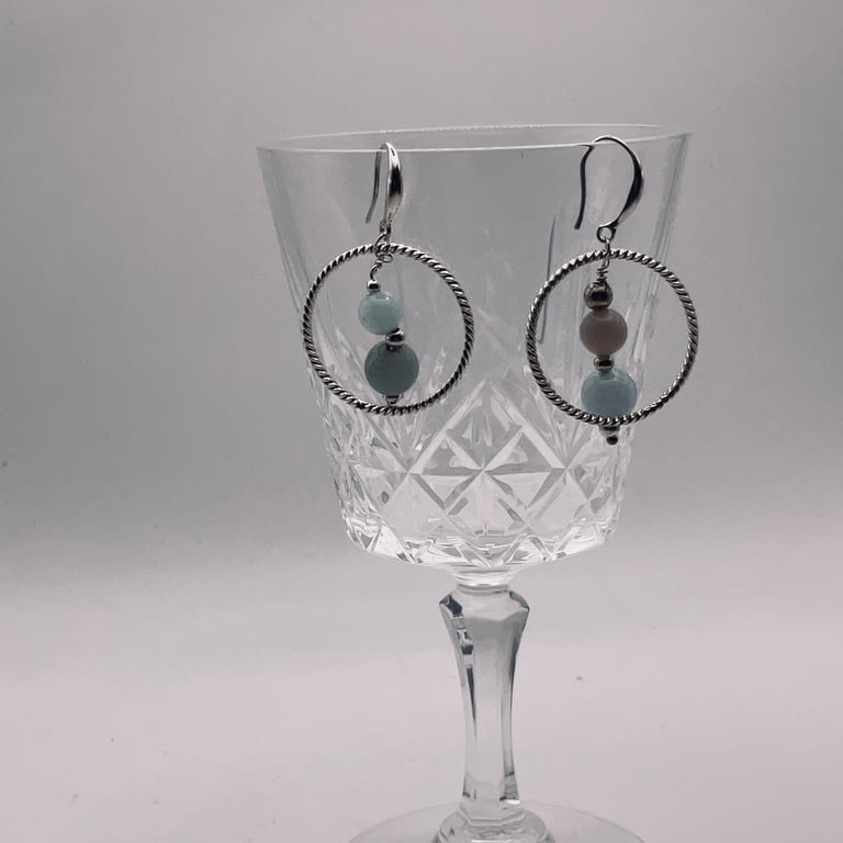 Economy aquamarine beaded hoop earrings