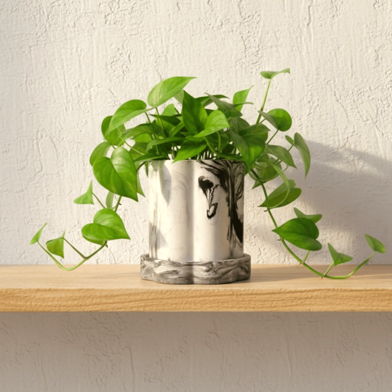 Tall Black and White Marbled Plant Pot 14 cm, Matching Saucer Available