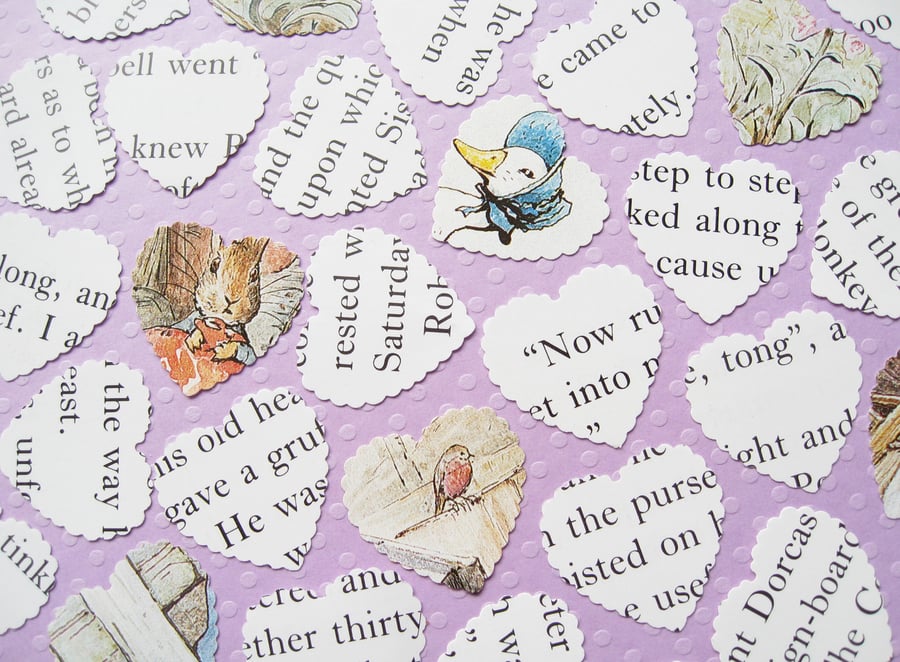 100 Beatrix Potter Scalloped Heart Confetti - Baby Shower, Christening, Party