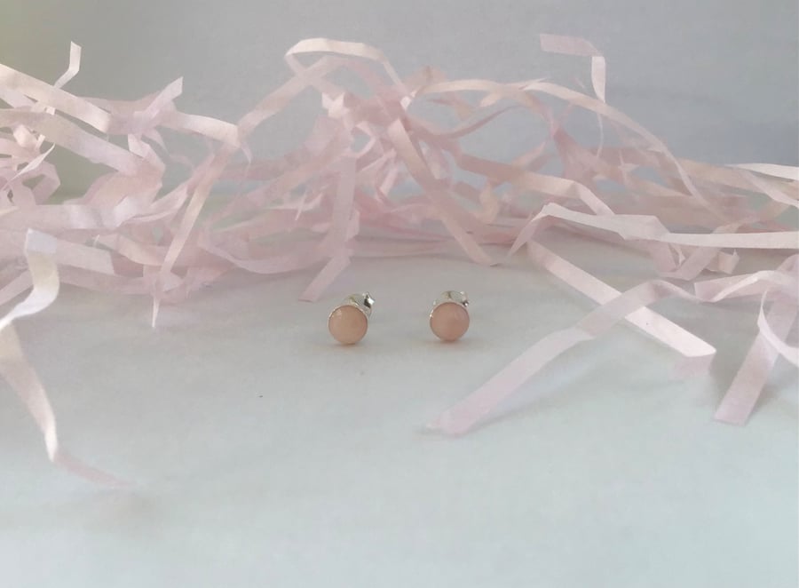Pastel Pink Opal sterling silver stud earrings
