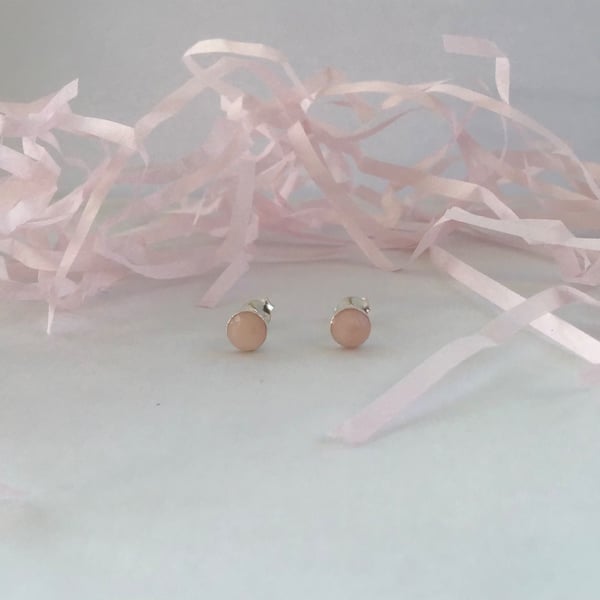 Pastel Pink Opal sterling silver stud earrings