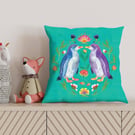 Penguin Faux Suede Cushion – Turquoise