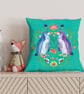 Penguin Faux Suede Cushion – Turquoise