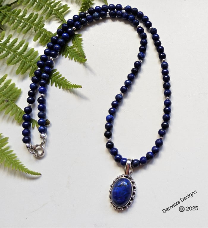 Designer Lapis Lazuli Sterling Silver Pendant Necklace 