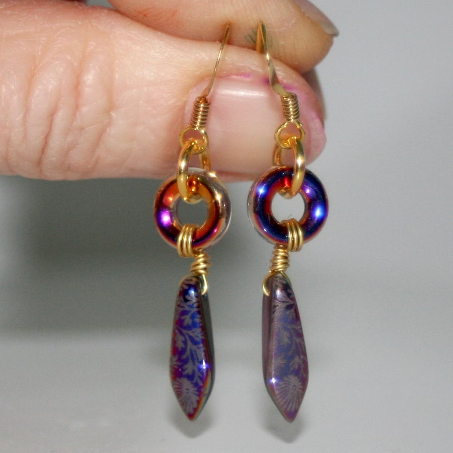 Iridescent purple dagger earrings