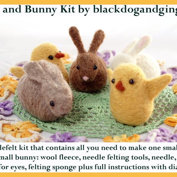 Beginners needle felt kit for 1 Chick & 1 Bunny