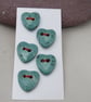 5 Small Heart Shaped Eggshell Blue Ceramic Buttons - Image 1