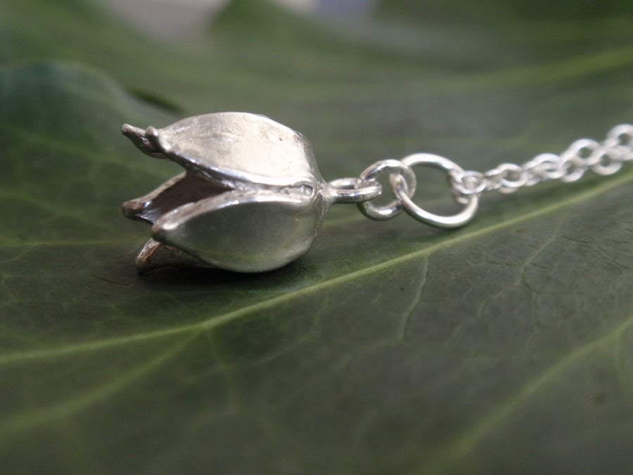 Sterling silver flower necklace, silver spring bell flower pendant