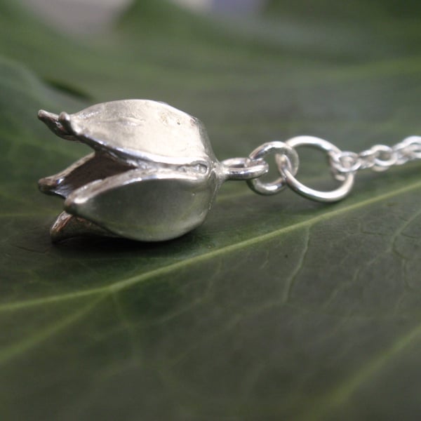 Sterling silver flower necklace, silver spring bell flower pendant