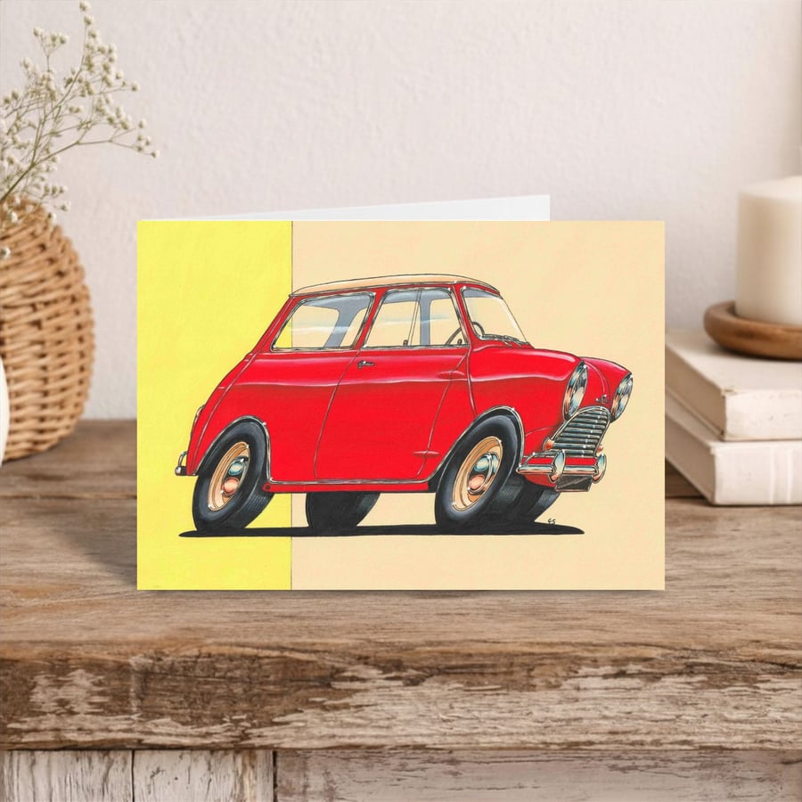 Mini Cooper Greeting Card: Hand Drawn Illustration for a Car Lover (417)