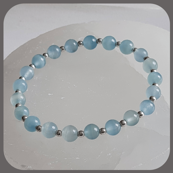 Blue Calcite and sterling silver bracelet. Throat Chakra.