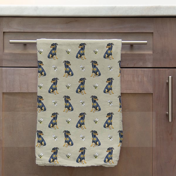 Miniature Pinscher & Bee Tea Towel