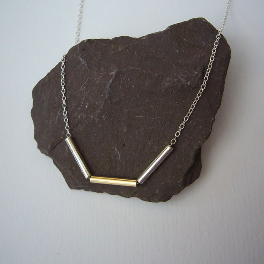 Silver & gold tube necklace