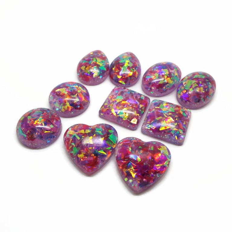 10 Red Metallic Cabochons in 5 Shapes, Handmade with Resin