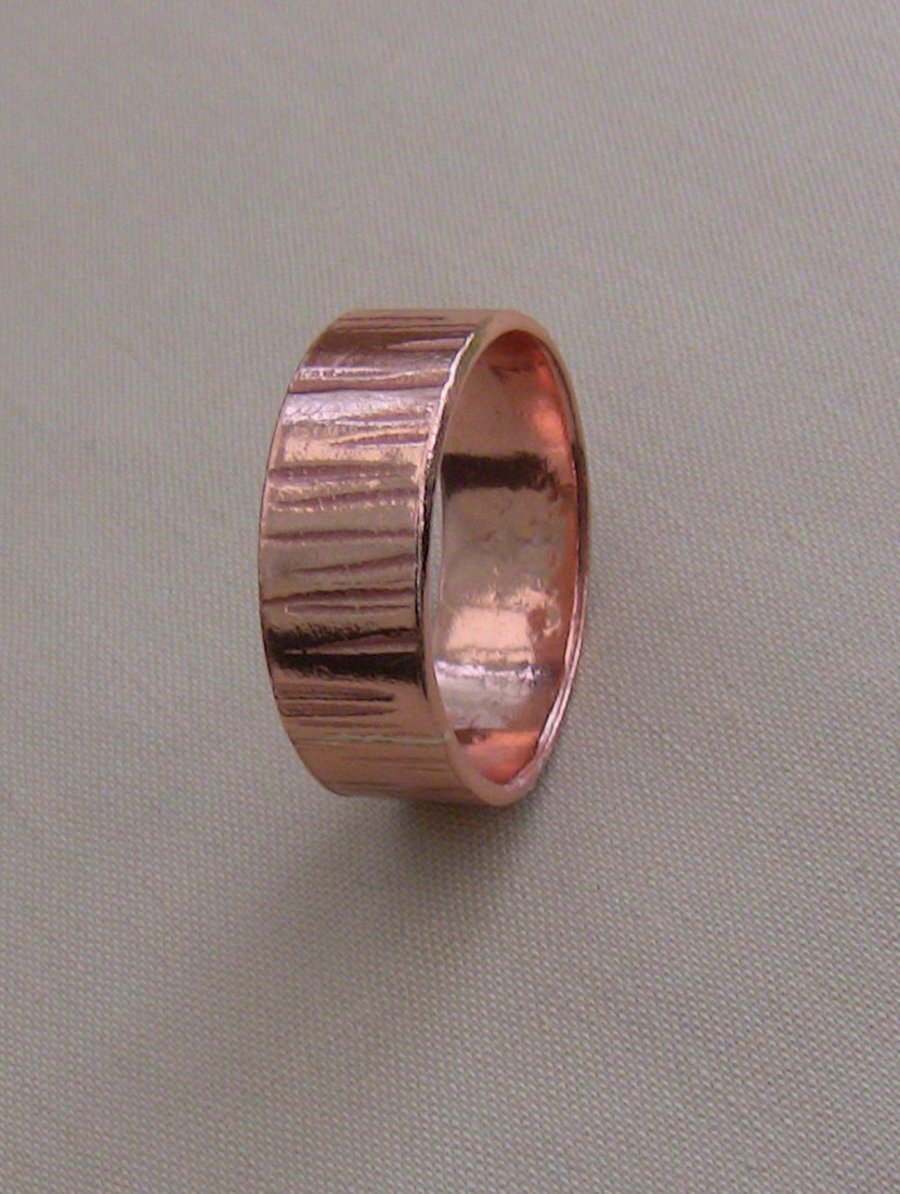 Hammered Copper Ring, Handmade, size P 