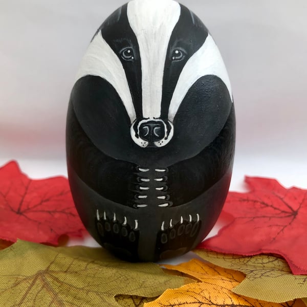 Badger hand painted wooden ornament
