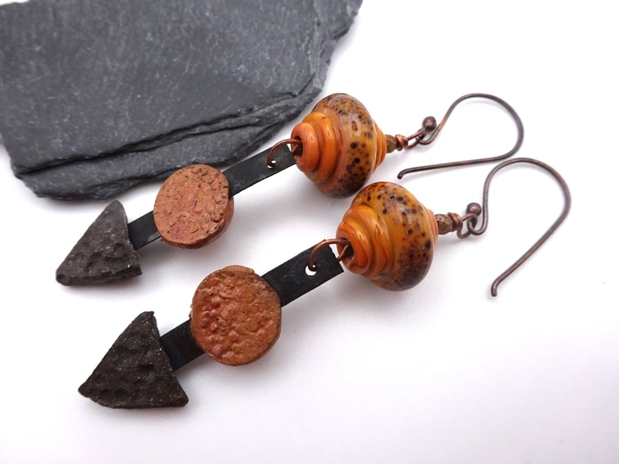 brown arrow copper earrings