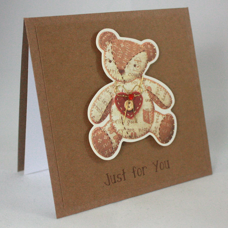 Handmade any occasion card - patchwork teddy 