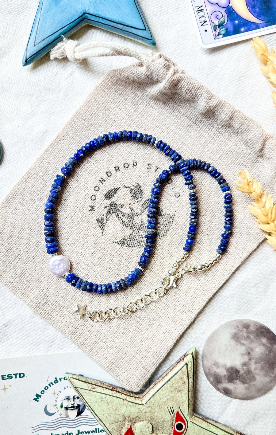 Lapis Lazuli Gemstone Necklace - Freshwater Pearl Necklace, Gemstone Choker