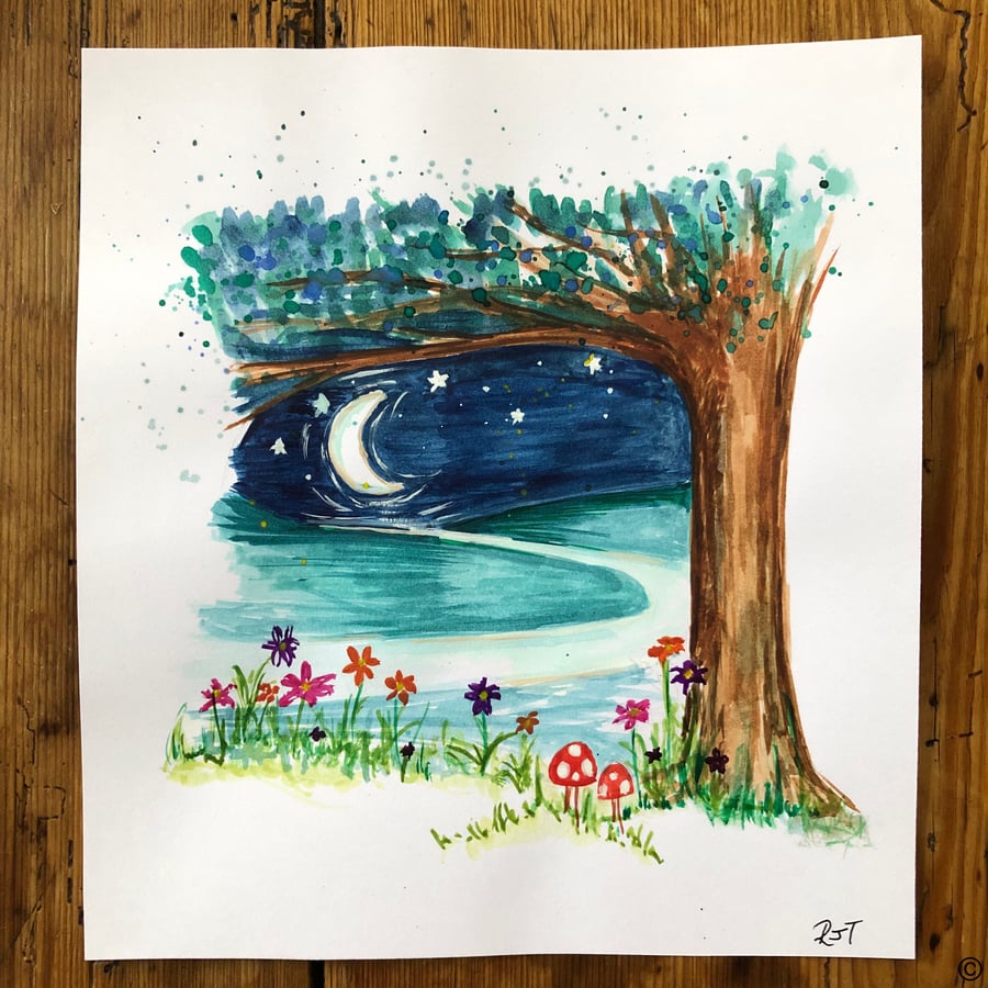 Magical Moon Watercolour painting